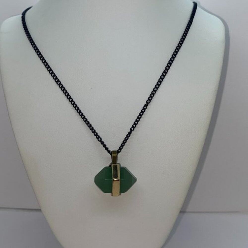 Gold-Tone Black Hardware Green Gemstone Necklace